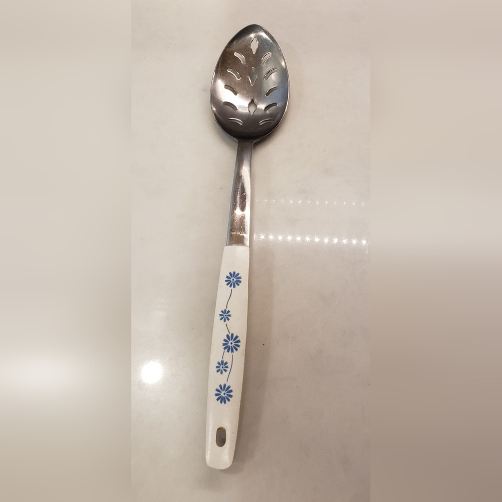 econware Deluxe Stainless Steel Japan Slotted Serving Spoon Blue and White Flowe